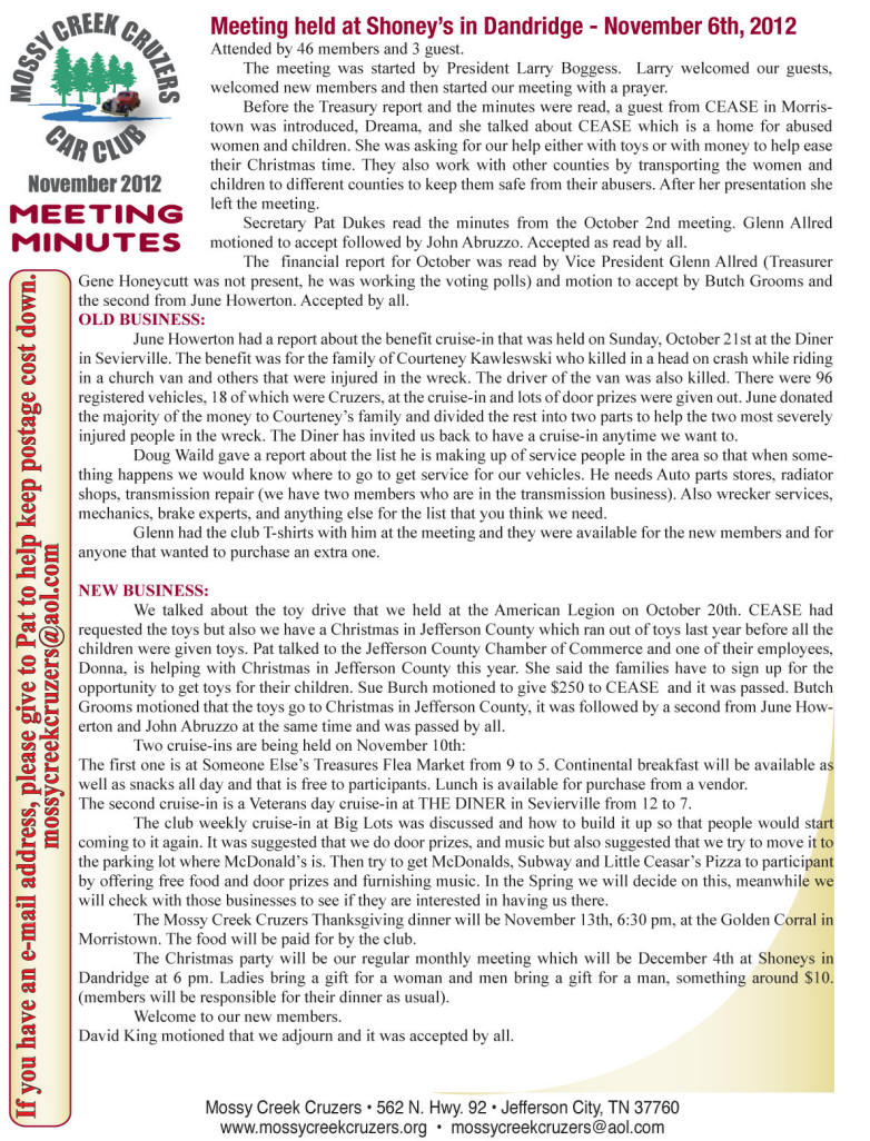 November 2012 Newsletter Page 2
