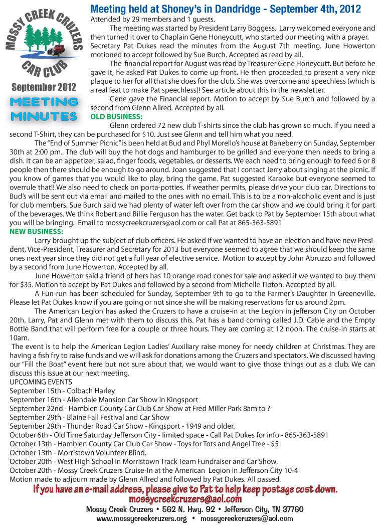 September 2012 Newsletter Page 2