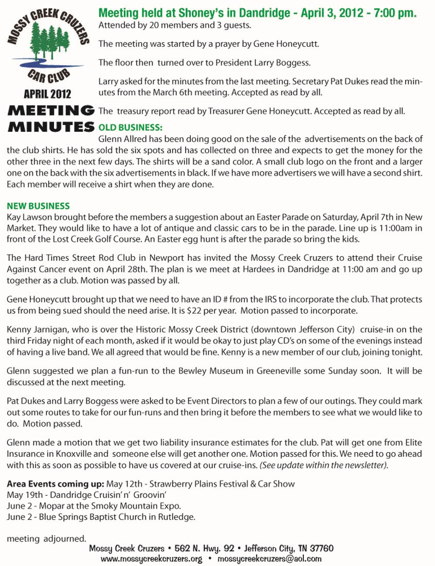 April 2012 Newsletter Page 2